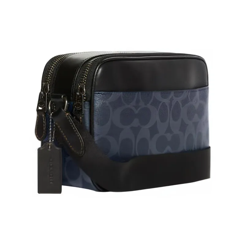 COACH Graham Stripes With Cow Leather Small Square Bag, Crossbody Bag, Shoulder Bag Medium Size Men's Denim Blue-1