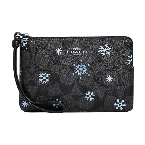 COACH Corner Zip PVC Wrist Bag Clutch Small Size Women's Black