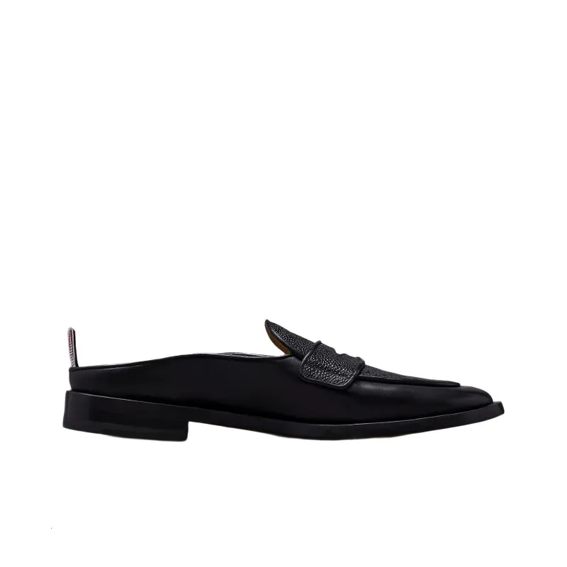 THOM BROWNE Grained Leather Mule Loafers-1
