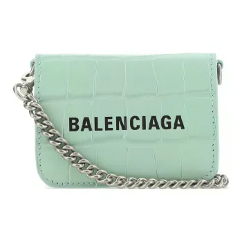 Balenciaga Calfskin Wallet Crossbody Bag Shoulder Bag Women's Cyan