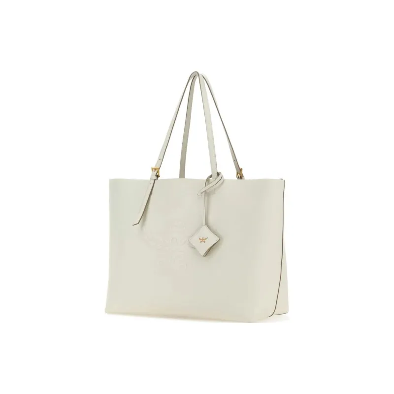 MCM Leather Tote Bag, Shopping Bag, Shoulder Bag, Handbag Tubas Women's White-1