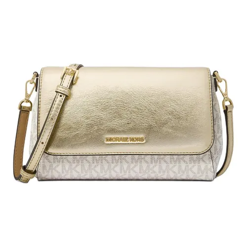 MICHAEL KORS Jet Set Canvas With Patent Leather Shoulder Bag Crossbody Bag Medium Size Women's Gold