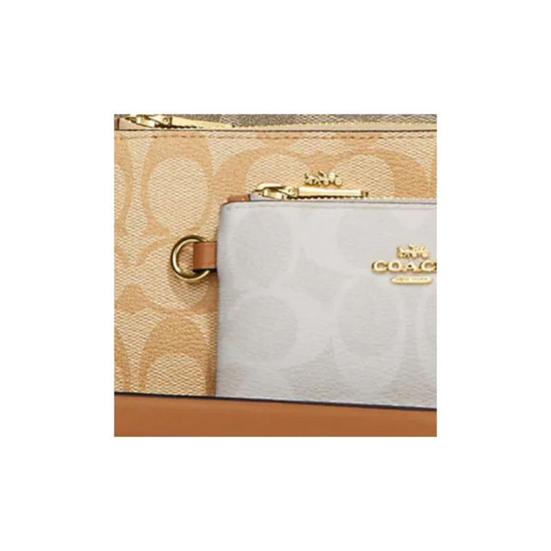 COACH Corner Zip Coated Canvas And Smooth Leather Wallet Wrist Bag Clutch Small Size Women's Multicolor-2