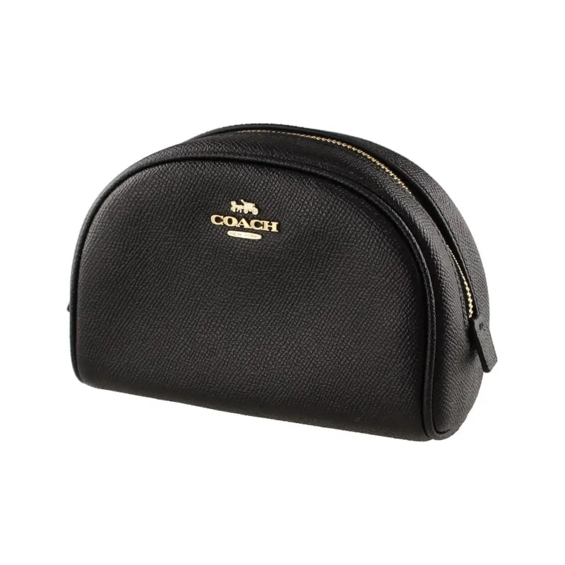 COACH Dome Cross-Stitch Leather Dome Bag Makeup Bag Small Size Women's Black-3
