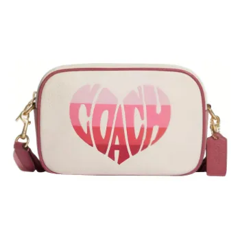 COACH Jamie Refined Pebble Texture Cow Leather Camera Bag, Shoulder Bag, Crossbody Bag Small Size Women's White & Pink