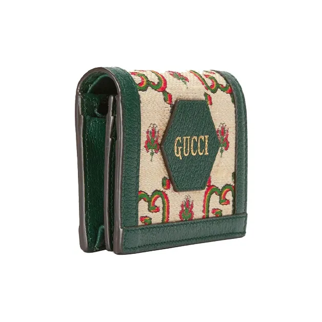 GUCCI Leather Card Holder Mini Women's Beige/Green-1