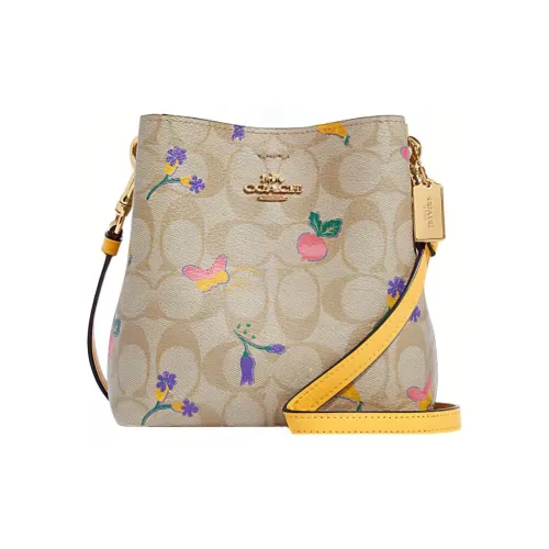 COACH Town Artificial Leather Bucket Bags Shoulder Bag Crossbody Bag Mini Women's Khaki