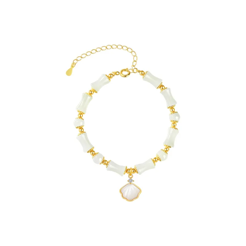 Bao Yi S925 Silver Hetian Jade Bracelets Women's Pale Greenish White Jade-0