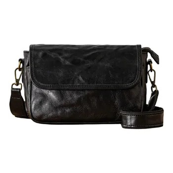 Back Step Top Grain Vegetable Tanned Cow Leather Genuine Leather Crossbody Bag Medium Size Unisex Black Coffee