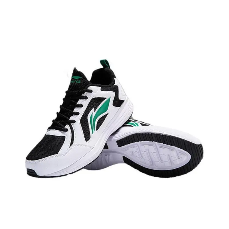 LiNing Cushioned Wear-Resistant Breathable Lightweight Low-Top Running Shoes Unisex Black White Green-3
