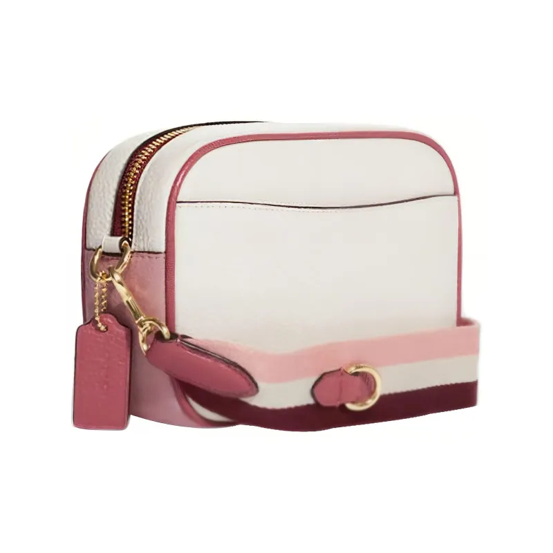 COACH Jamie Refined Pebble Texture Cow Leather Camera Bag, Shoulder Bag, Crossbody Bag Trumpets Women's White & Pink-1