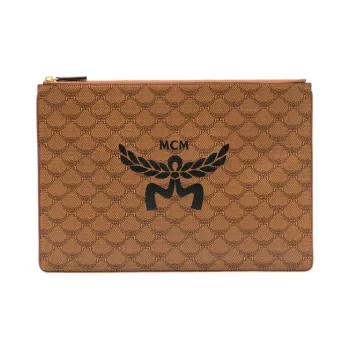 MCM Canvas With Leather Clutch Extra Large Men's Cognac