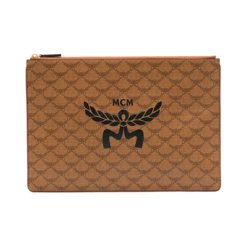 MCM Canvas With Leather Clutch Extra Large Men's Cognac-0