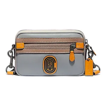 COACH Academy Leather Camera Bag Shoulder Bag Crossbody Bag Medium Size Men's Gray Coffee Multicolor
