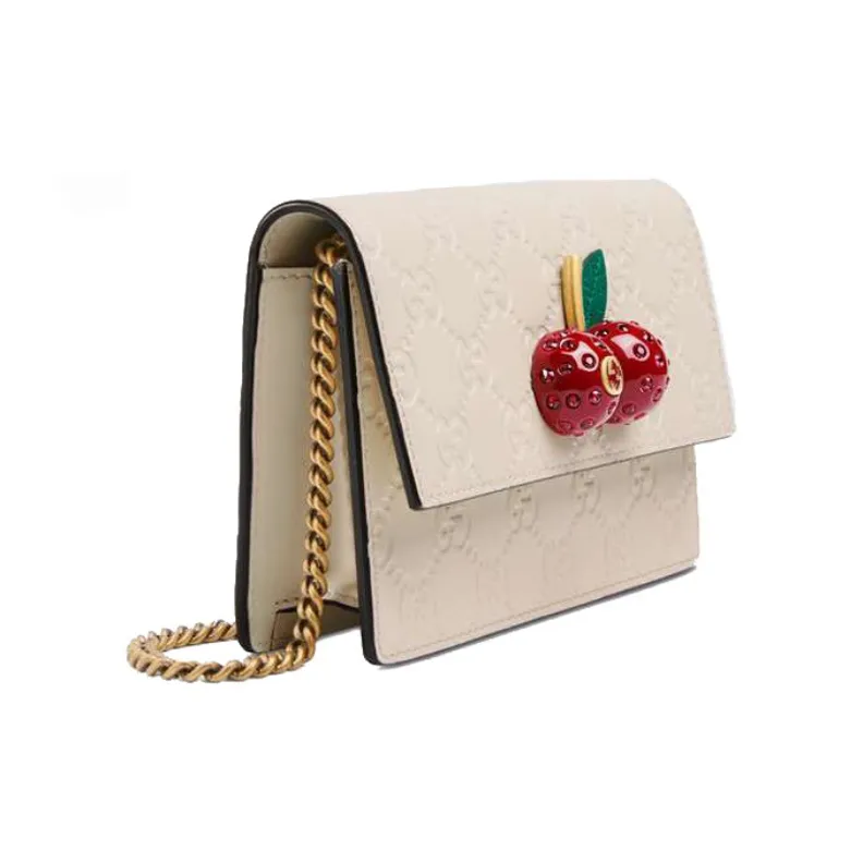 GUCCI Leather Shoulder Bag, Crossbody Bag Mini Women's White-3