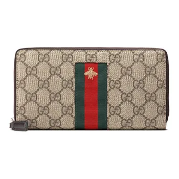 GUCCI Canvas With Leather Wallet Men's Beige/Ebony