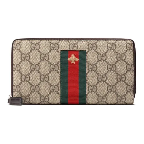 GUCCI Canvas With Leather Wallet Men's Beige/Ebony