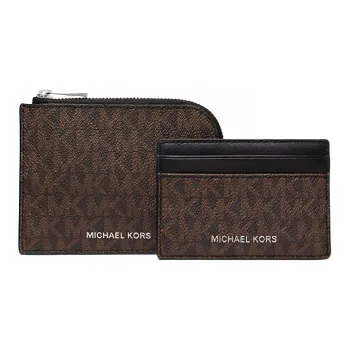 MICHAEL KORS Hudson Printed Zip Closure Card Holder Wallet Men's Dark Brown, Black, Multicolor