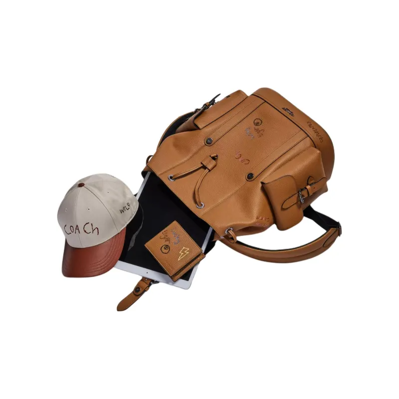 COACH Diary Embroidery Collaboration Leather Backpack Large Size Men's Brown-3