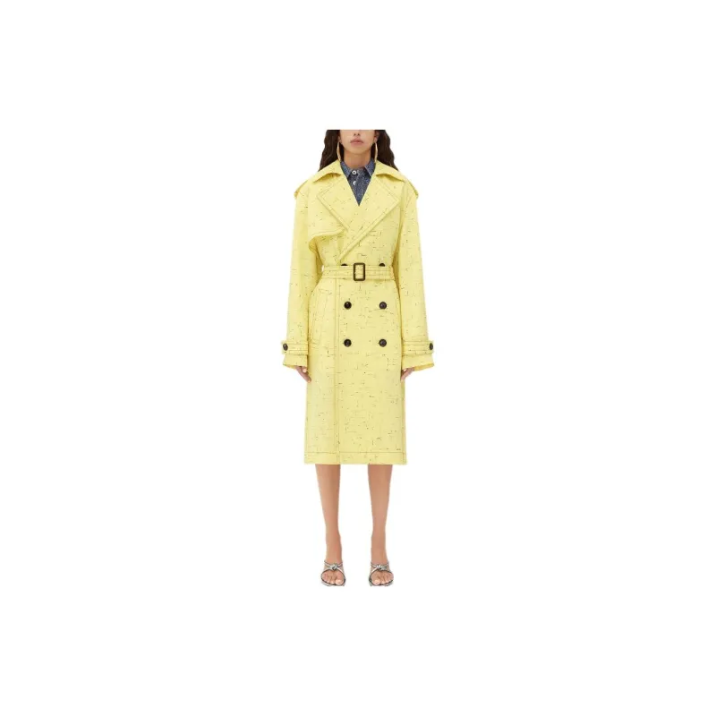 Bottega Veneta Textured Criss Cross Viscose Silk Trench Coat Women's Yellow-3