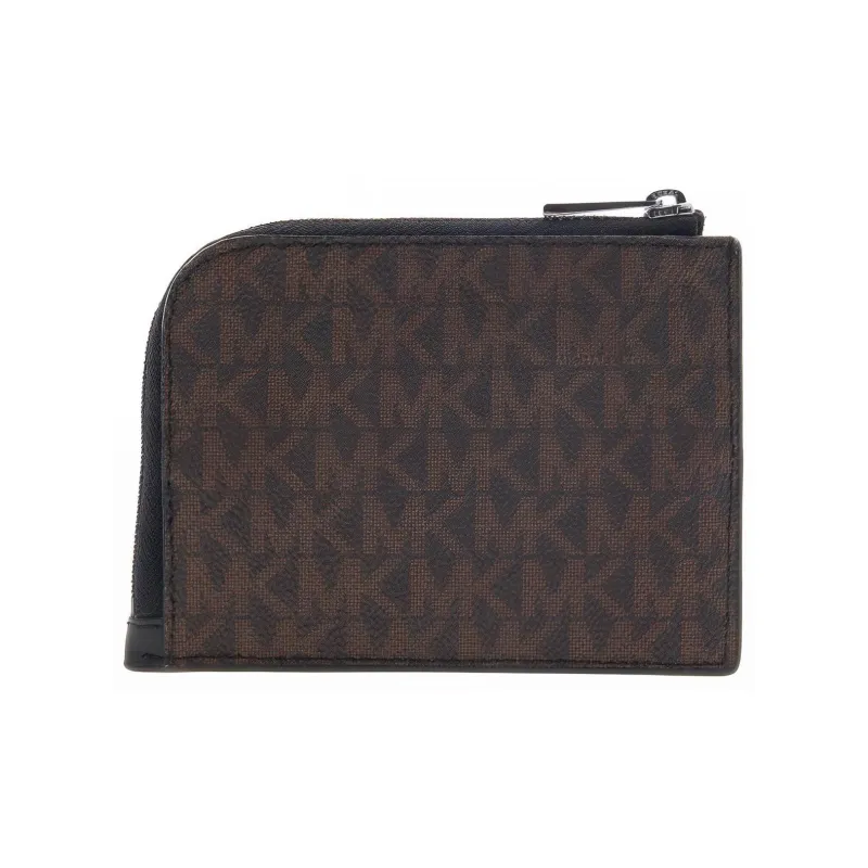 MICHAEL KORS Hudson Printed Zip Closure Card Holder Wallet Men's Dark Brown Black Multicolor-4
