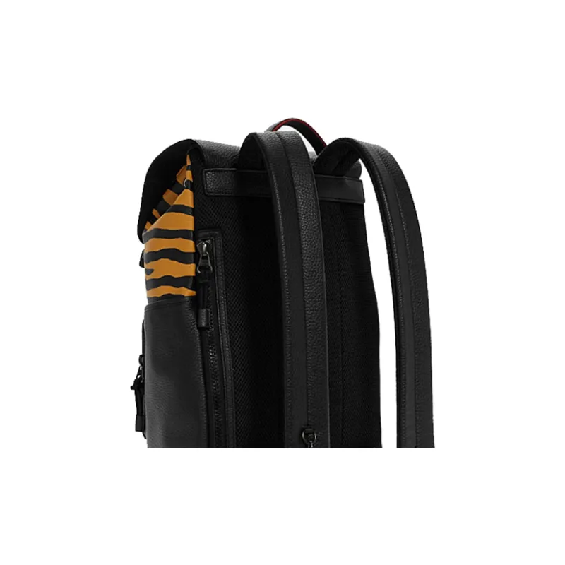 COACH Track Tiger Stripe Leather Backpack Large Size Men's Yellow/Black-4