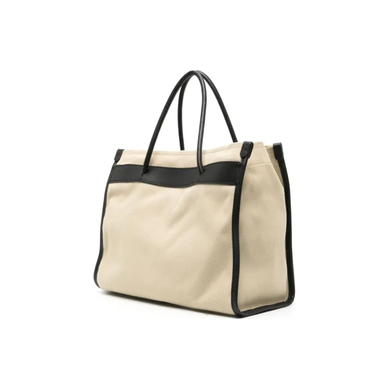 MOSCHINO Canvas Canvas Bag Tote Bag Shopping Bag One Shoulder Handbag Women's Beige & Black-1