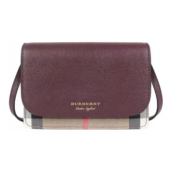 Burberry Cotton Linen Blend With Cow Leather Small Square Bag Shoulder Bag, Crossbody Bag Regular Women's Burgundy