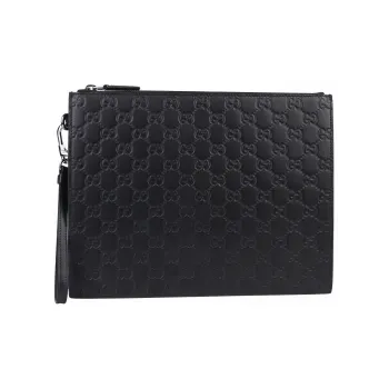 GUCCI Cow Leather Clutch Large Size Men's Black