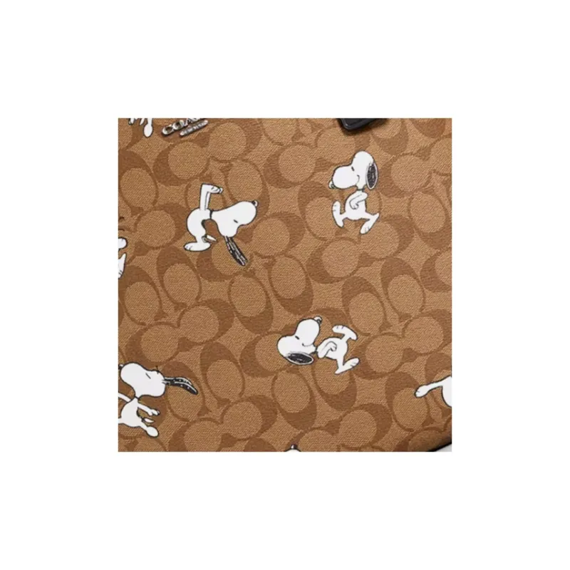 COACH X Peanuts Artificial Leather Tote Bag Handbag Shoulder Bag Women's Khaki Monogram-3