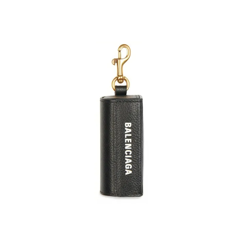 Balenciaga Grain Cow Leather Lipstick Bag Necklace Pouch Women's Black-0