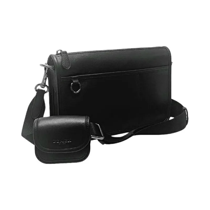 COACH Heritage Cow Leather 3 in 1 Multifunction Shoulder Bag, Crossbody Bag Medium Size Men's Black-4