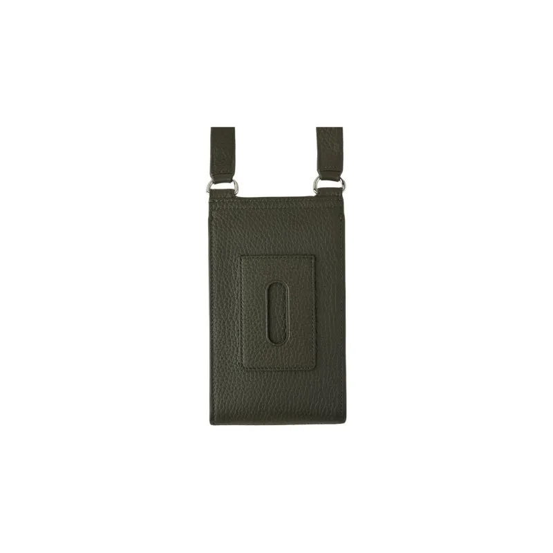Mulberry Grained Cow Leather Suede Cell Phone Pouch Crossbody Bag Shoulder Bag Unisex Olive With Dark Green Accents-2