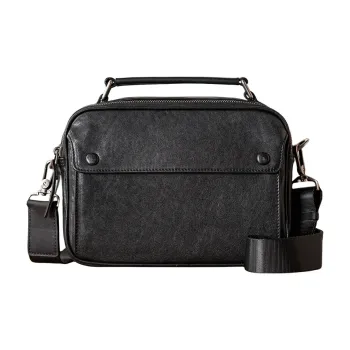 Back Step Cow Leather Shoulder Bag Crossbody Messenger Bag Unisex Black