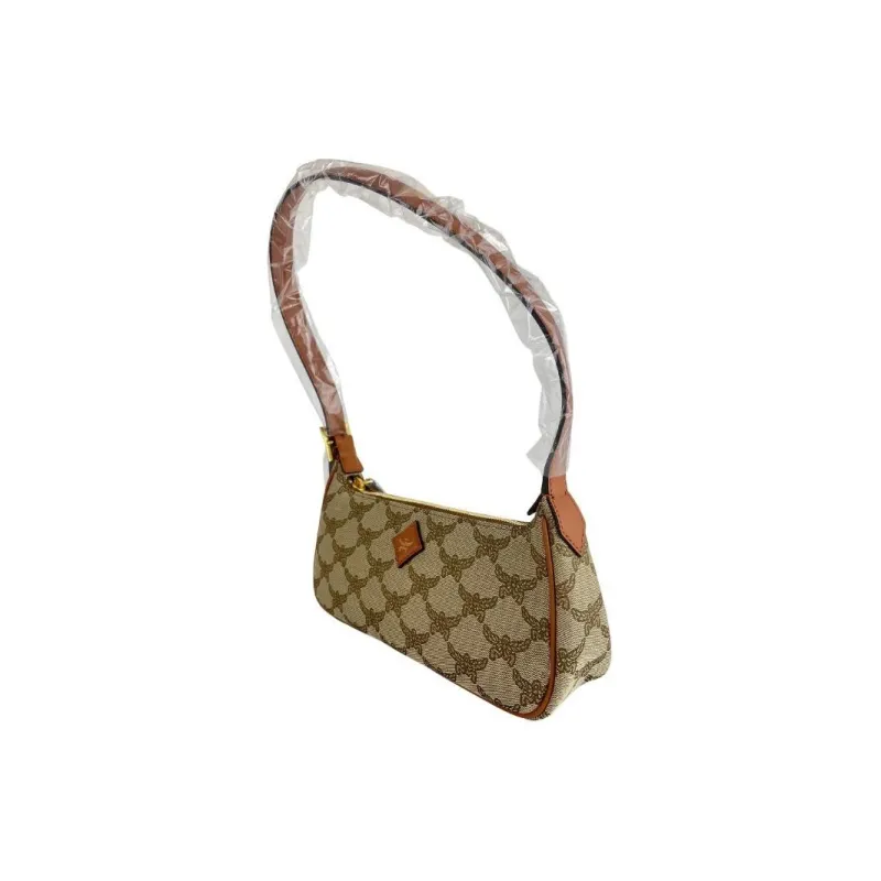 MCM Aren Jacquard Shoulder Bag Shoulder Bag Small Size Women's Beige-2