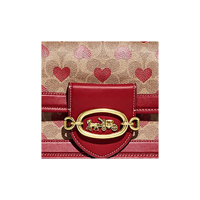 COACH Hero Cow Leather Portable Crossbody Bag, Shoulder Bag Small Size Women's Brown & Red-3