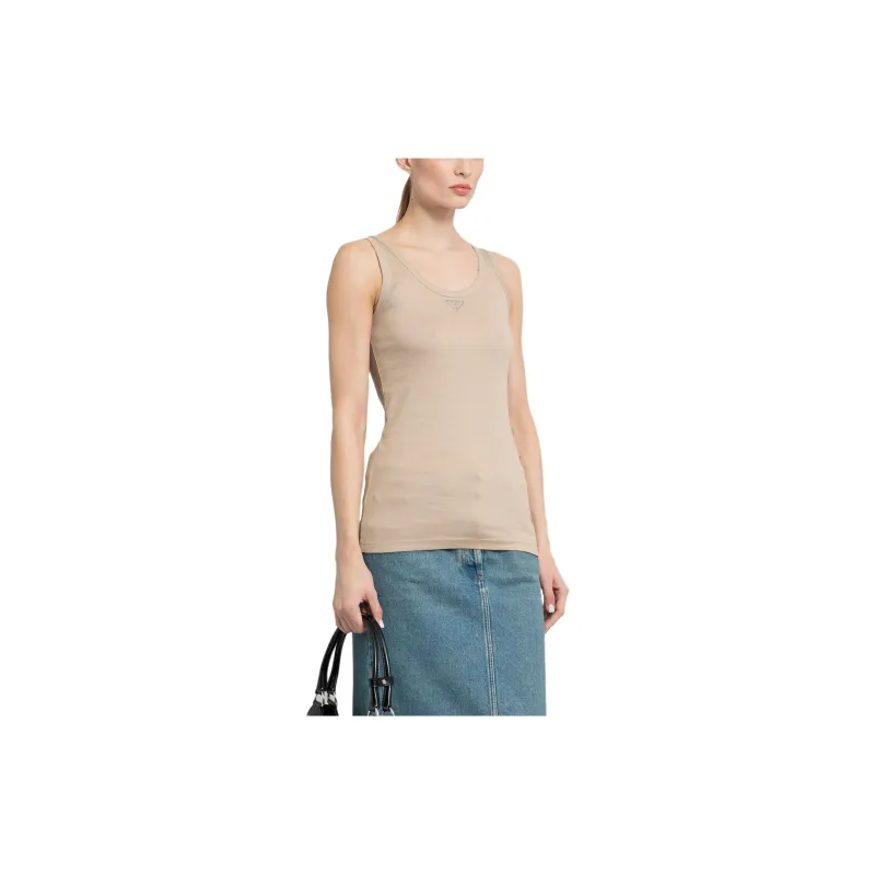 PRADA Triangle logo Ribbed Tank Top-2