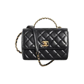 CHANEL Bright Calfskin Shoulder Bag, Crossbody Bag, Handbag Trumpets Women's Black