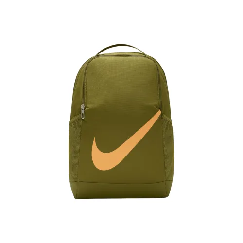 Nike Brasilia Polyester Backpack Unisex Olive Bright Orange