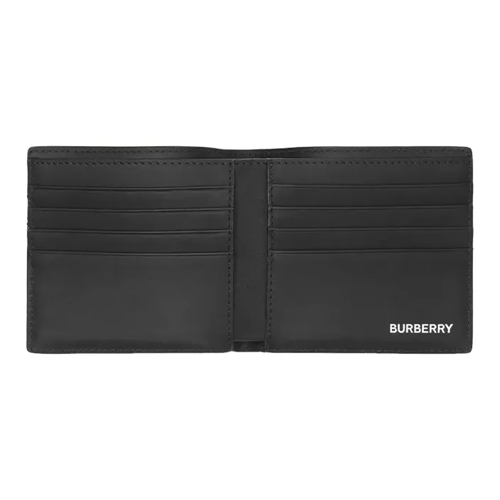 Burberry International Bifold Wallet London Check And Leather 8 Card Slot Dark Charcoal-5