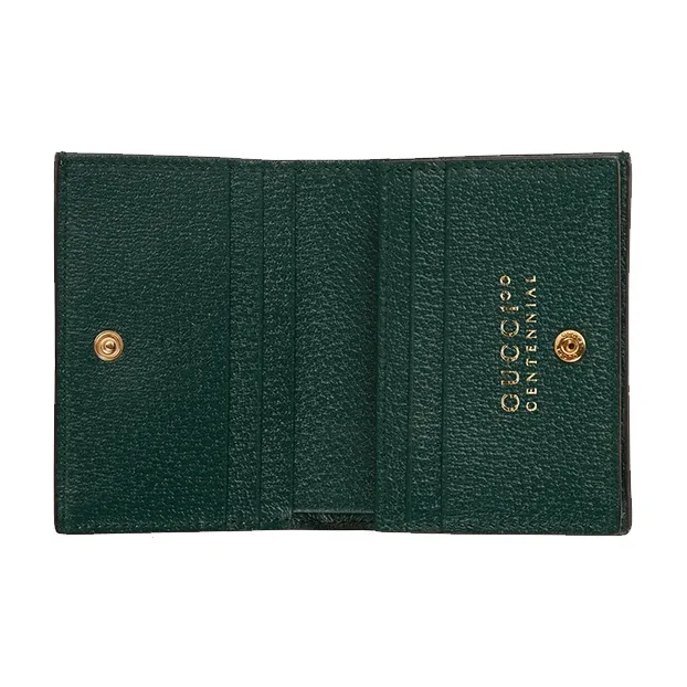 GUCCI Leather Card Holder Mini Women's Beige/Green-3