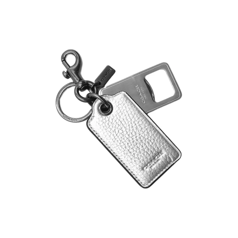 COACH Leather Keychain Bag Accessory Women's Silver-3