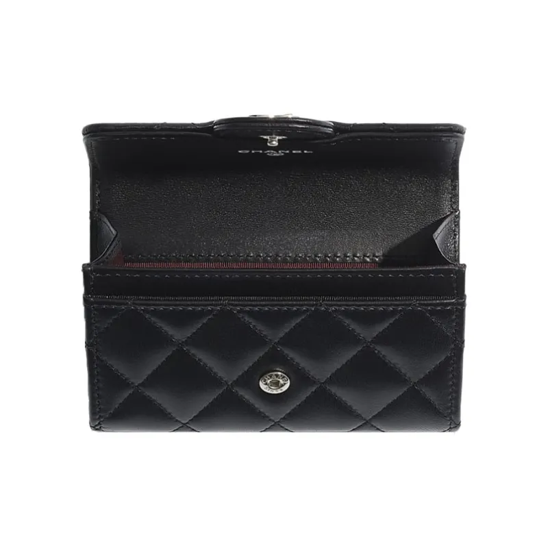 CHANEL Classic Flap CF Lambskin Coin Purse, Card Holder Unisex Black-2