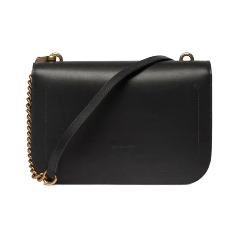PINKO SIMPLY Calfskin Shoulder Bag, Crossbody Bag Regular Women's Black-3