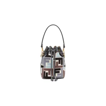 FENDI Canvas Bucket Bags Handbags Small Size Women's Light Blue & Blue & Brown