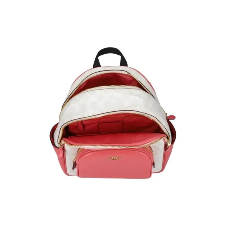COACH Court Leather Backpack Medium Size Women's Cherry Blossom Pink & White-3