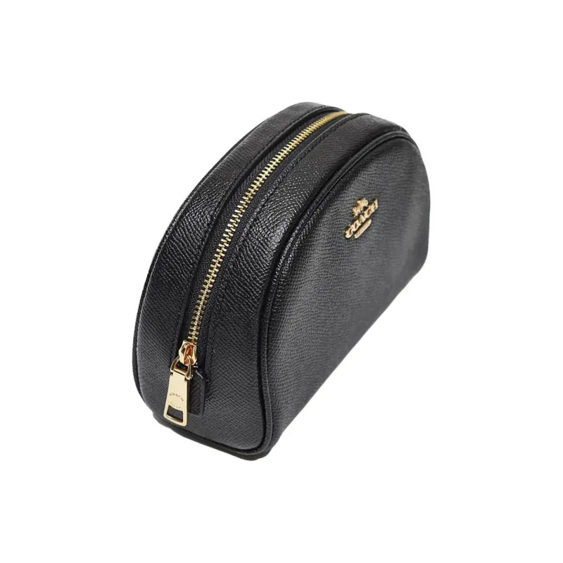 COACH Dome Cross-Stitch Leather Dome Bag Makeup Bag Small Size Women's Black-2