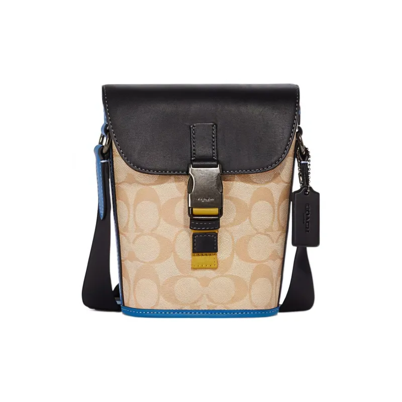 COACH Track Cow Leather Shoulder Bag, Crossbody Bag Trumpets Men's Black/Blue/Beige-0