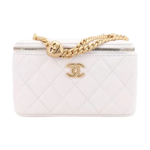 CHANEL 23P SS Litchi Grain Cow Leather Box Bag Makeup Bags Shoulder Bag Crossbody Bag Medium Size Women's White