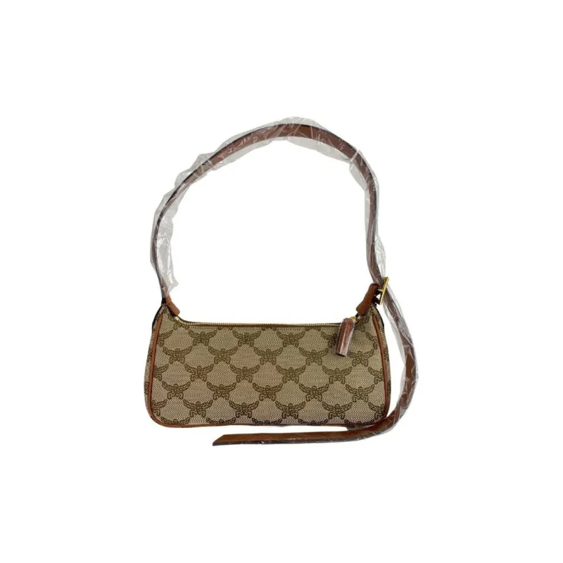 MCM Aren Jacquard Shoulder Bag Shoulder Bag Small Size Women's Beige-4